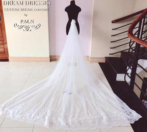 Couture Bridal Detachable Cathedral Tulle Train (#PB127)-Made To Order - Dream Dresses by P.M.N
 - 1