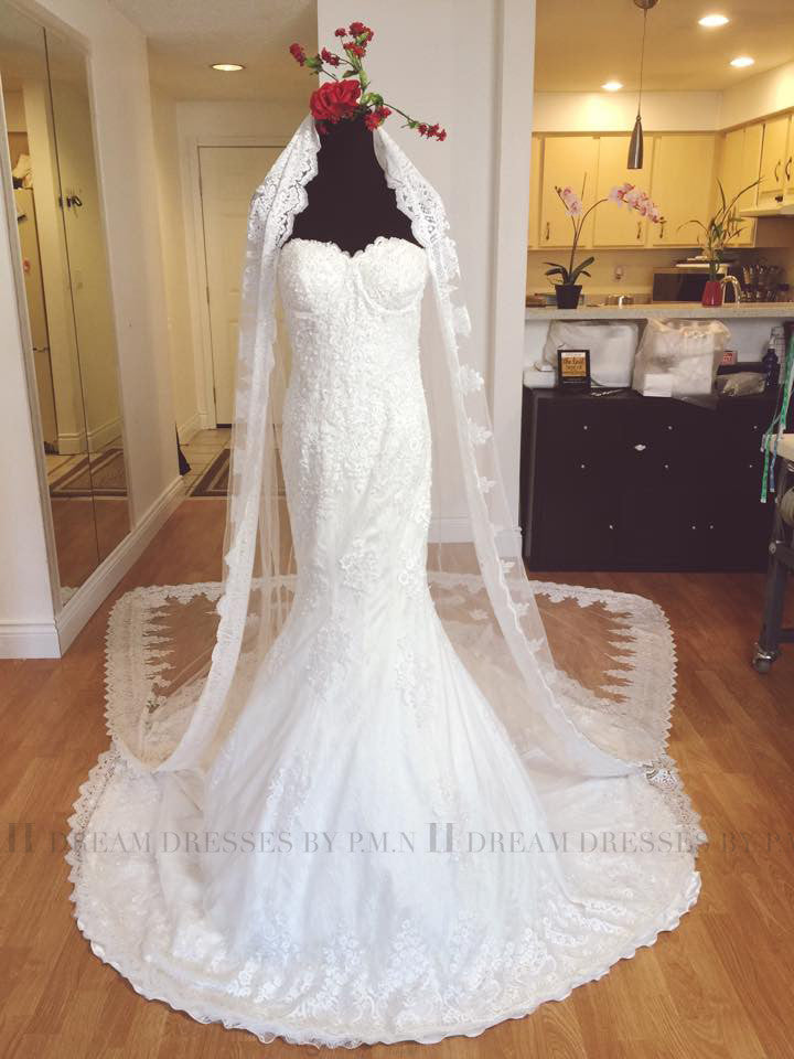 One Tier Rounded Cathedral 9.8 Ft Veil With Lace Appliqué Edge (#PB146)