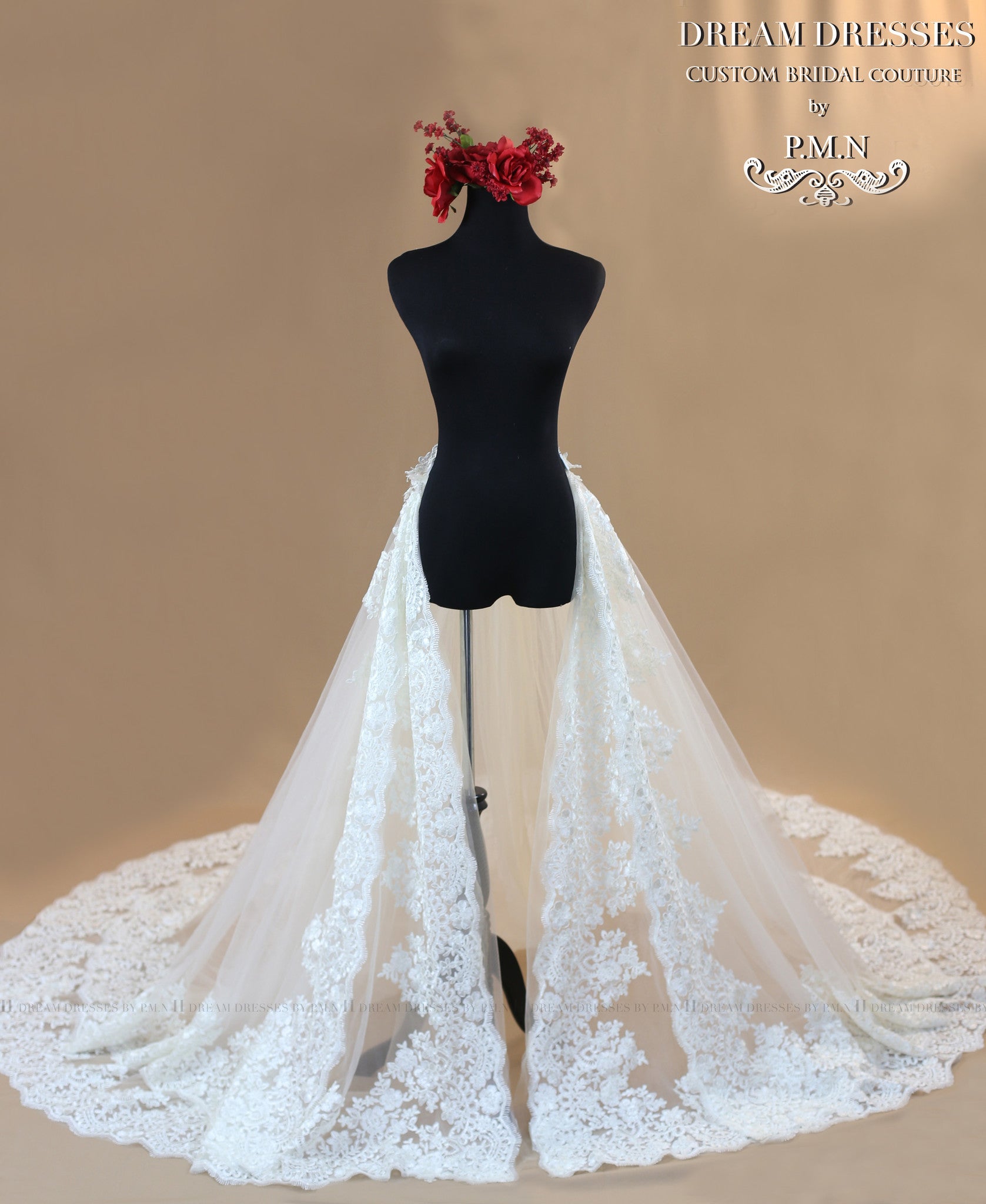 Bridal Detachable Cathedral Train With Two Layers of Lace Appliqué (Style #ANGIE PB153) - Dream Dresses by P.M.N
 - 2