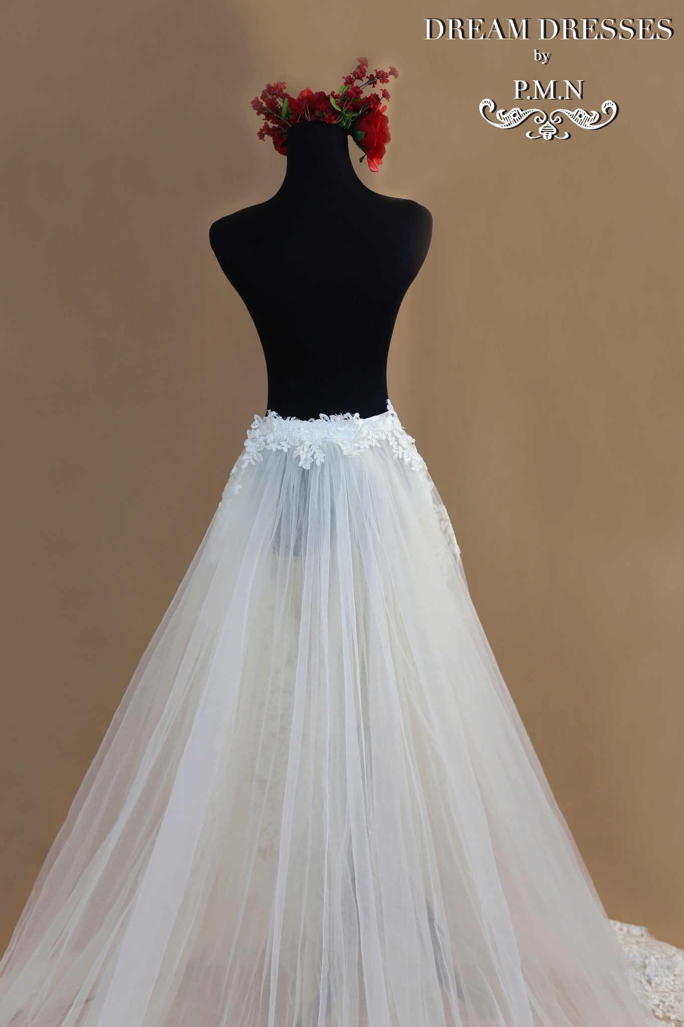 Bridal Detachable Cathedral Train With Two Layer Lace Trim (#Angie)