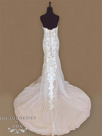 Blush Pink Ivory Sheer Wedding Dress (Style #PB154) - Dream Dresses by P.M.N
 - 5