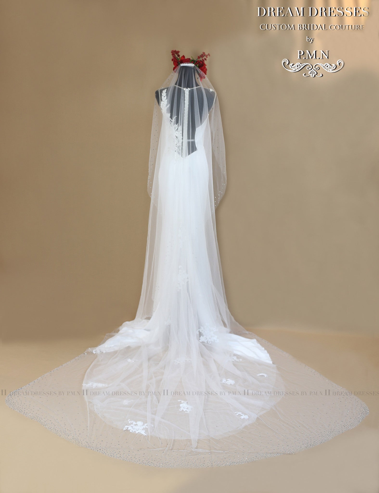Dream Dresses by P.M.N. Swarovski Crystal Wedding Veil (#Khloe) Elbow / Ivory