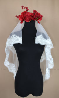 Two Tier Elbow Lace Veil With Blusher (Style # Angie PB159) - Dream Dresses by P.M.N
 - 2
