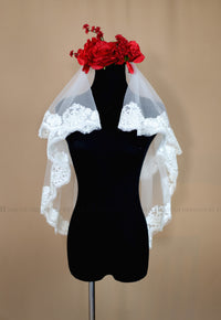 Two Tier Elbow Lace Veil With Blusher (Style # Angie PB159) - Dream Dresses by P.M.N
 - 4