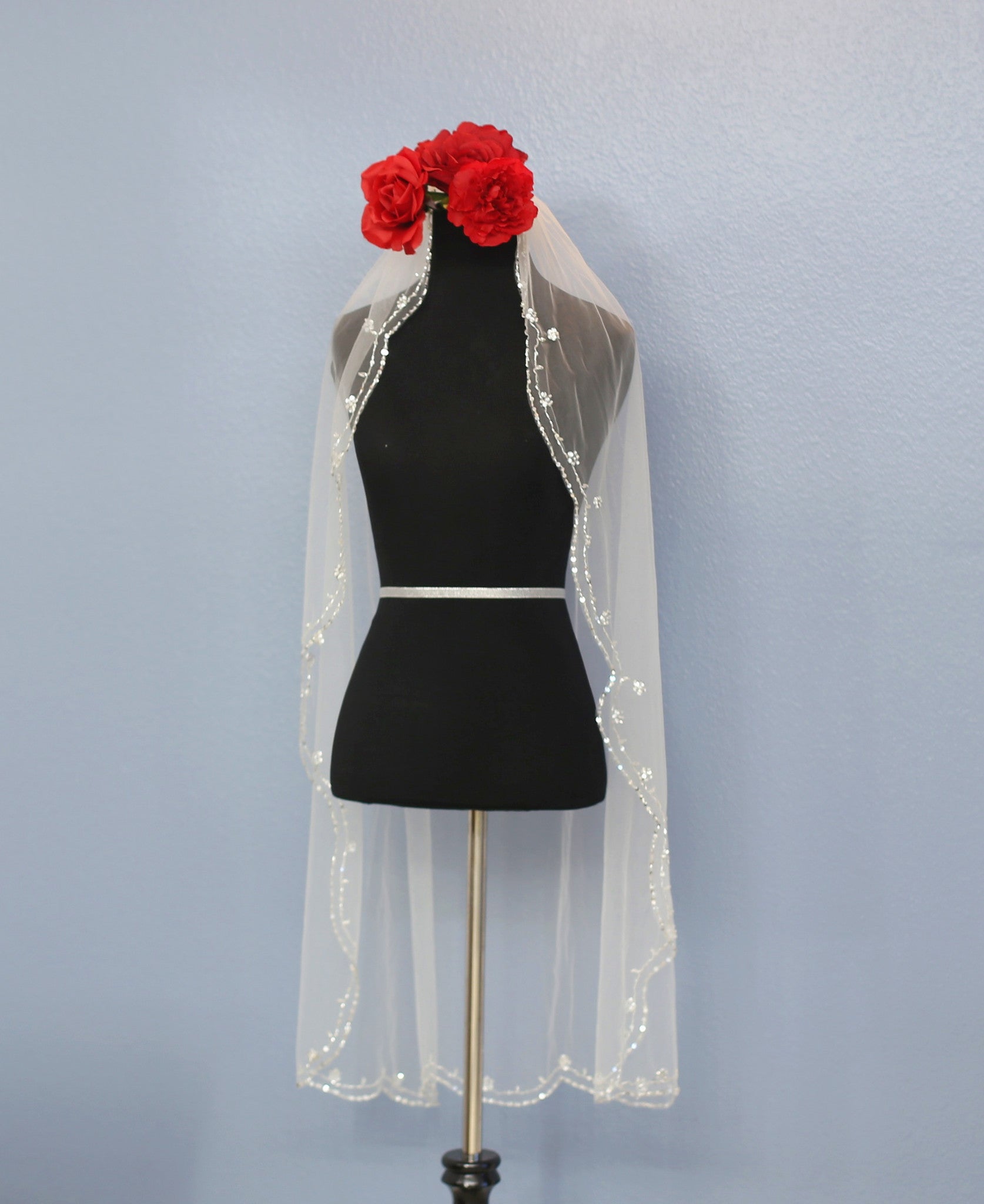 Hand Beaded Bridal Veil Hip Length (Style #PB180) - Dream Dresses by P.M.N
 - 5