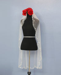 Hand Beaded Bridal Veil Hip Length (Style #PB180) - Dream Dresses by P.M.N
 - 5