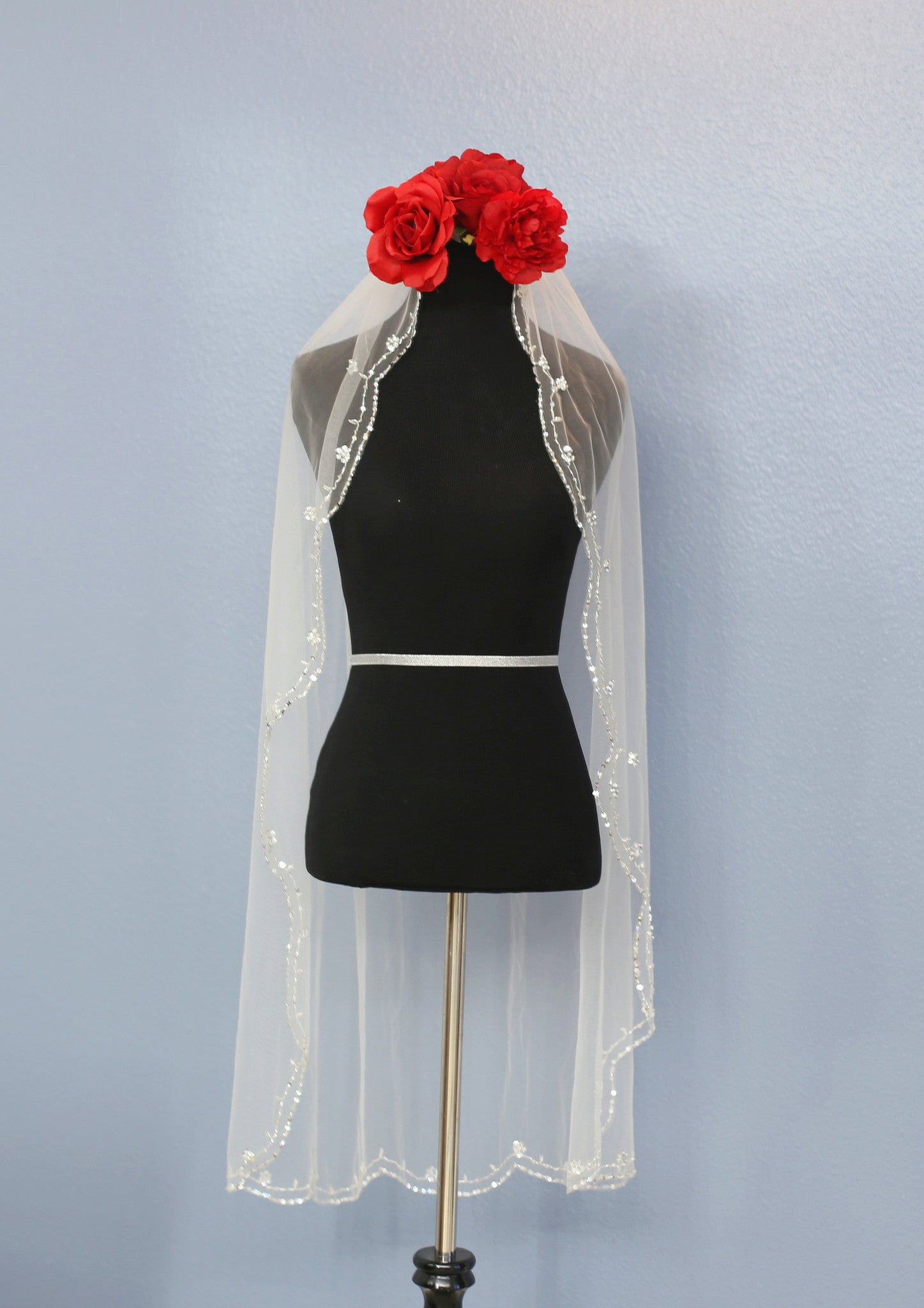 Hand Beaded Bridal Veil Hip Length (Style #PB180) - Dream Dresses by P.M.N
 - 4