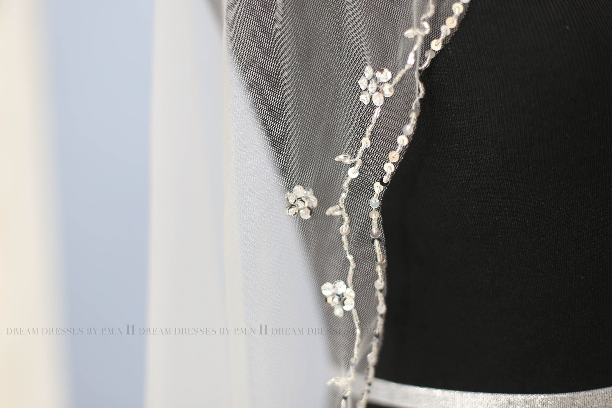 Hand Beaded Bridal Veil (#Deana)