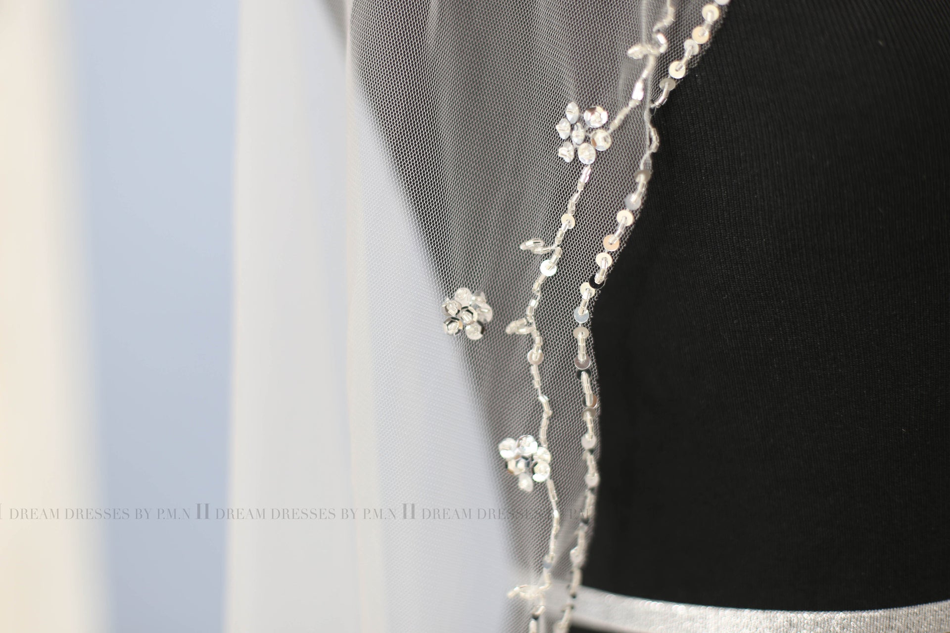 Hand Beaded Bridal Veil Hip Length (Style #PB180) - Dream Dresses by P.M.N
 - 9