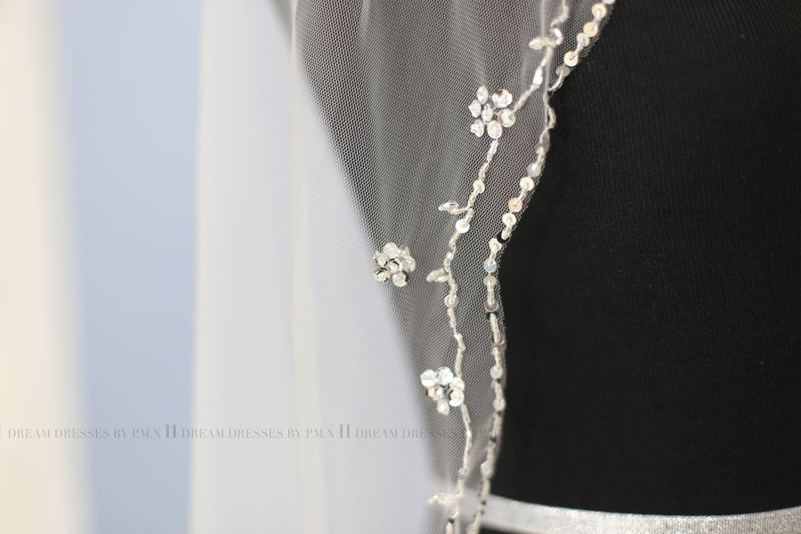 Hand Beaded Bridal Veil Hip Length (Style #PB180) - Dream Dresses by P.M.N
 - 9