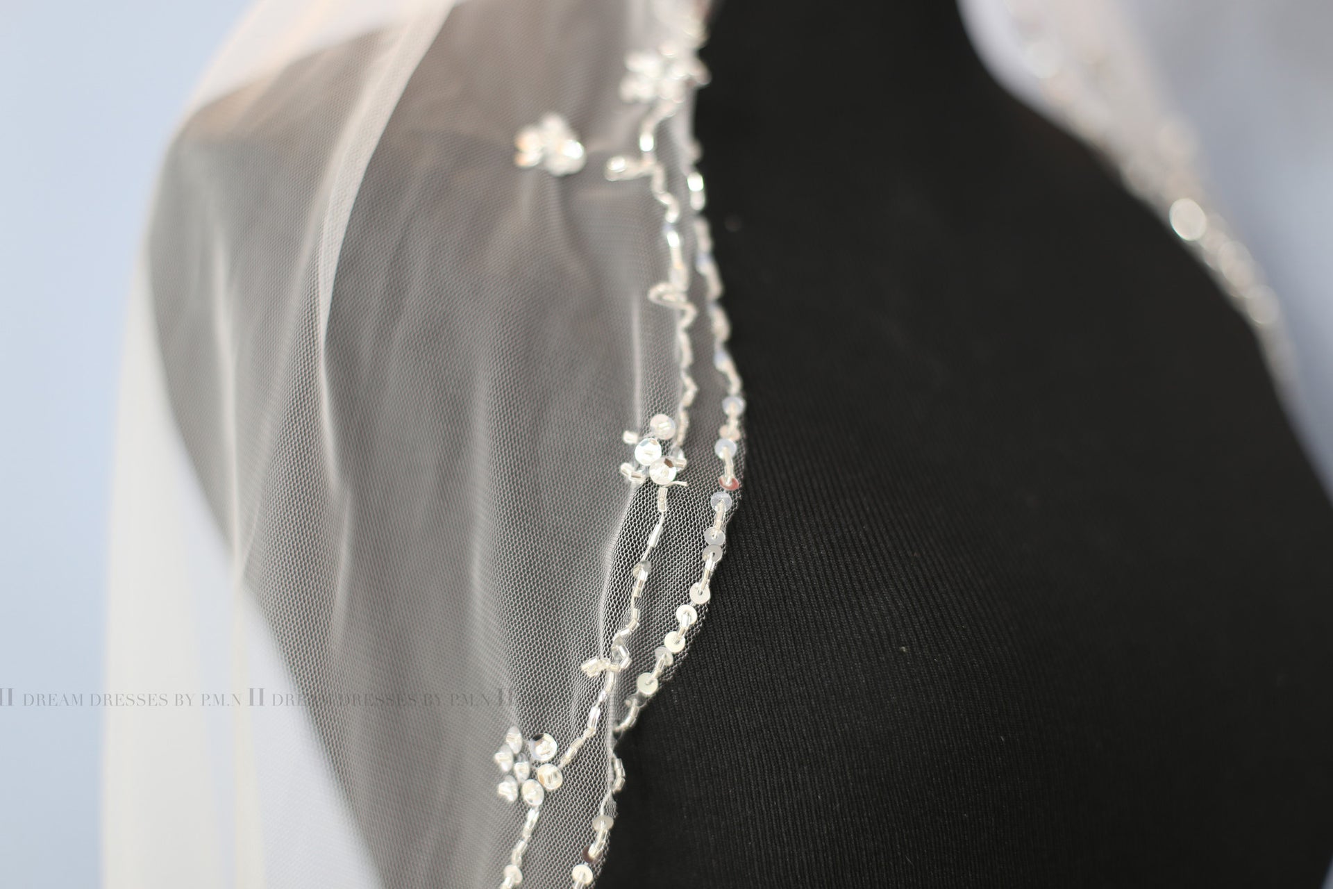 Hand Beaded Bridal Veil Hip Length (Style #PB180) - Dream Dresses by P.M.N
 - 10
