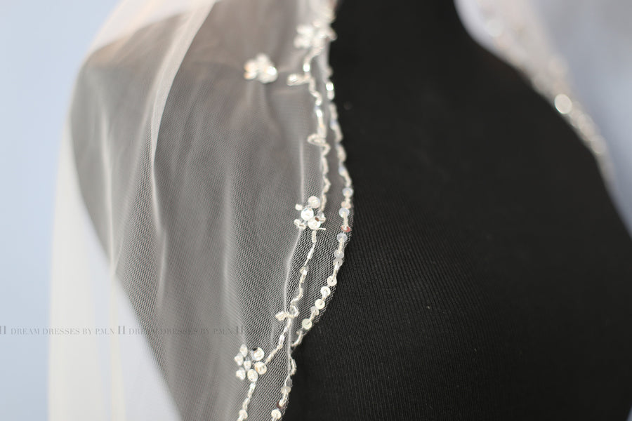 Hand Beaded Bridal Veil Hip Length (Style #PB180) - Dream Dresses by P.M.N
 - 10