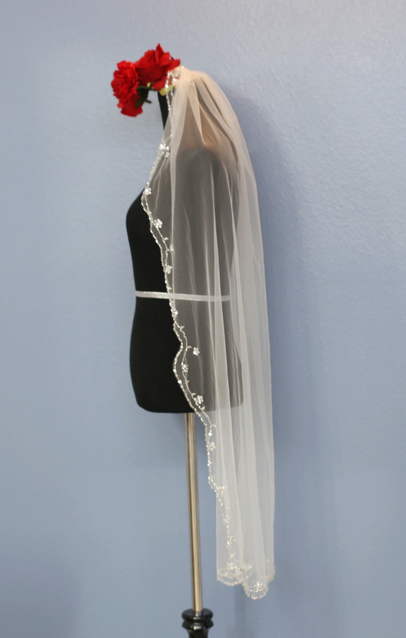 Hand Beaded Bridal Veil Hip Length (Style #PB180) - Dream Dresses by P.M.N
 - 6