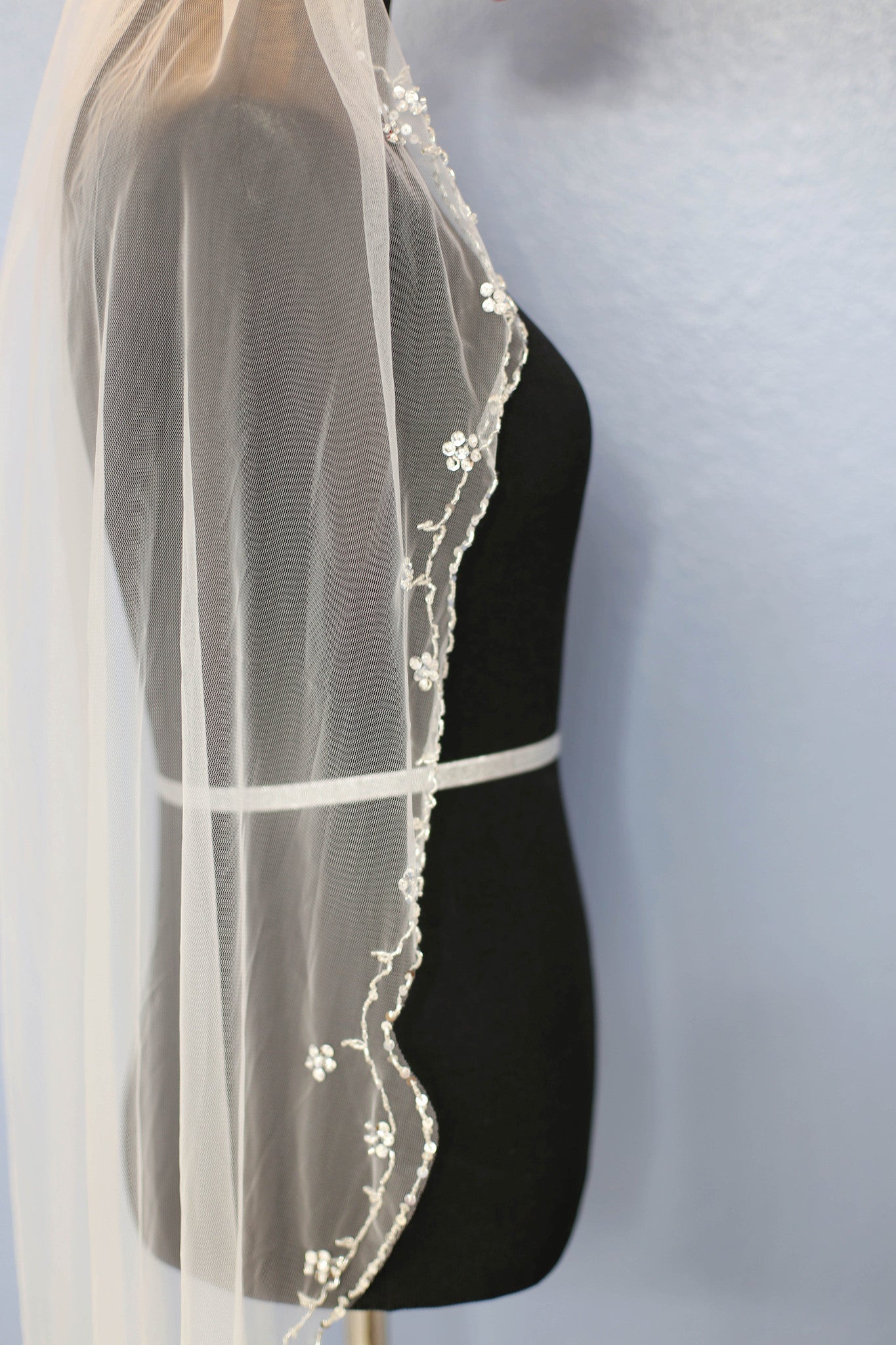 Hand Beaded Bridal Veil Hip Length (Style #PB180) - Dream Dresses by P.M.N
 - 8