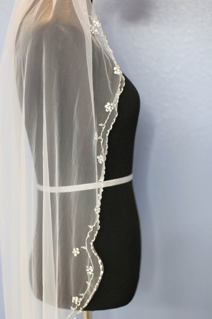 Hand Beaded Bridal Veil Hip Length (Style #PB180) - Dream Dresses by P.M.N
 - 8