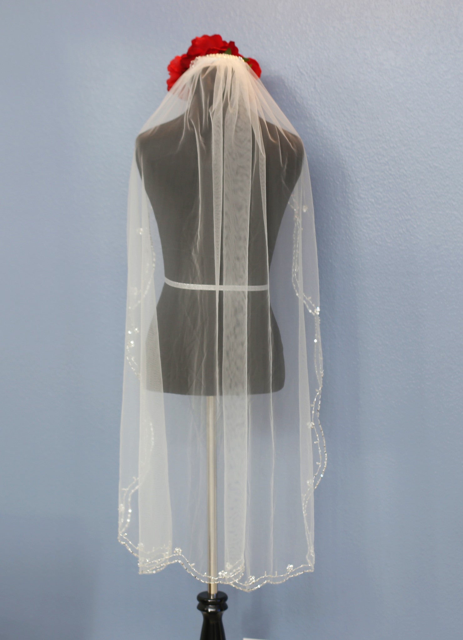 Hand Beaded Bridal Veil Hip Length (Style #PB180) - Dream Dresses by P.M.N
 - 7