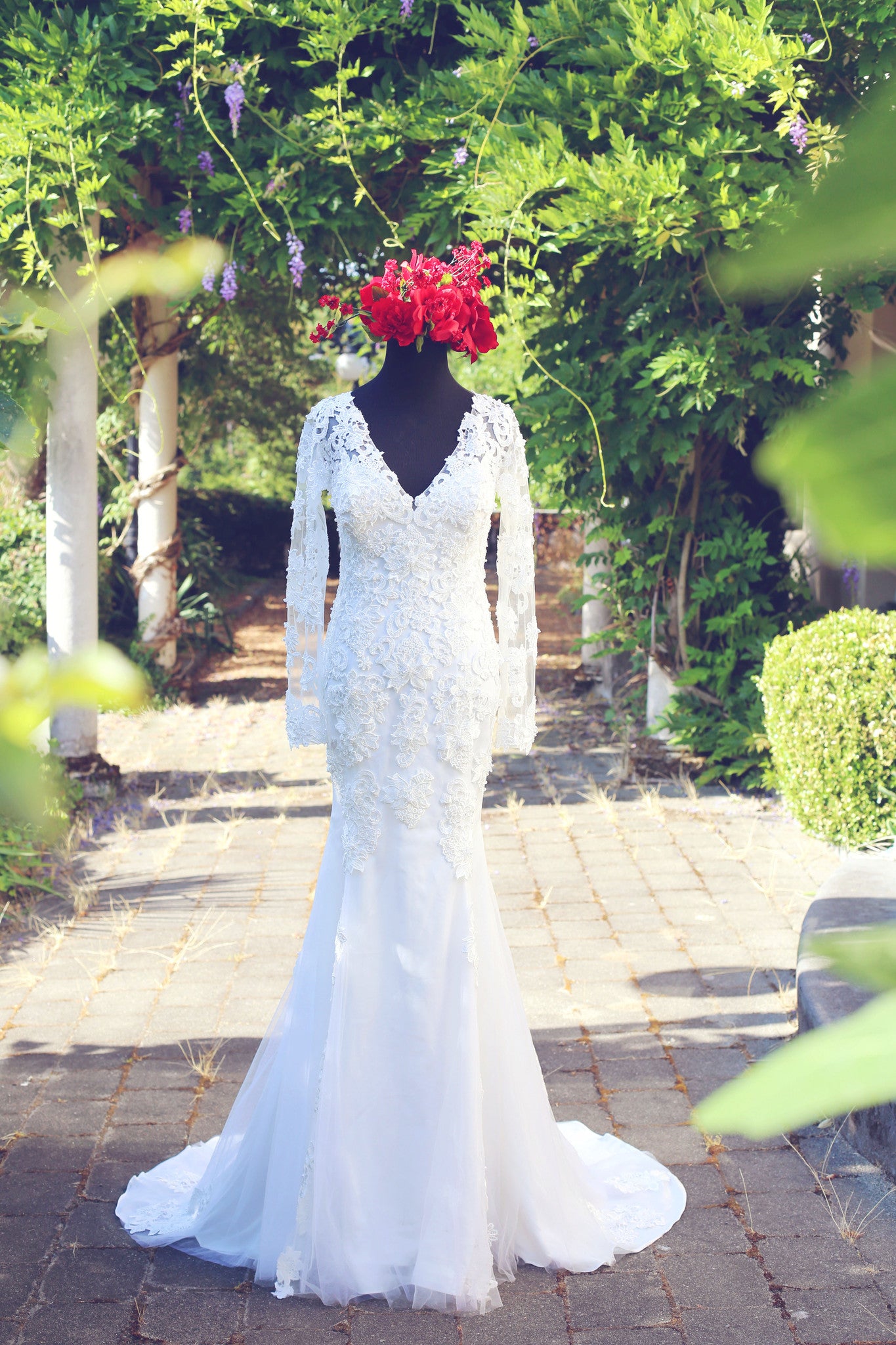 Long Sleeve Wedding Dress with Keyhole Back (# Stacie) - Dream Dresses by P.M.N
 - 10