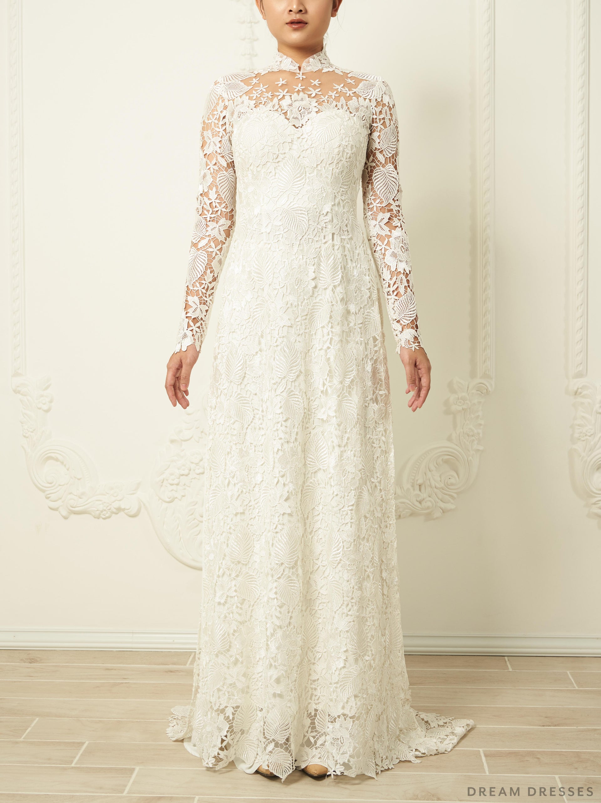 White Bridal Ao Dai | Traditional Vietnamese Lace Bridal Dress (#JAYLA) - Dream Dresses by P.M.N.