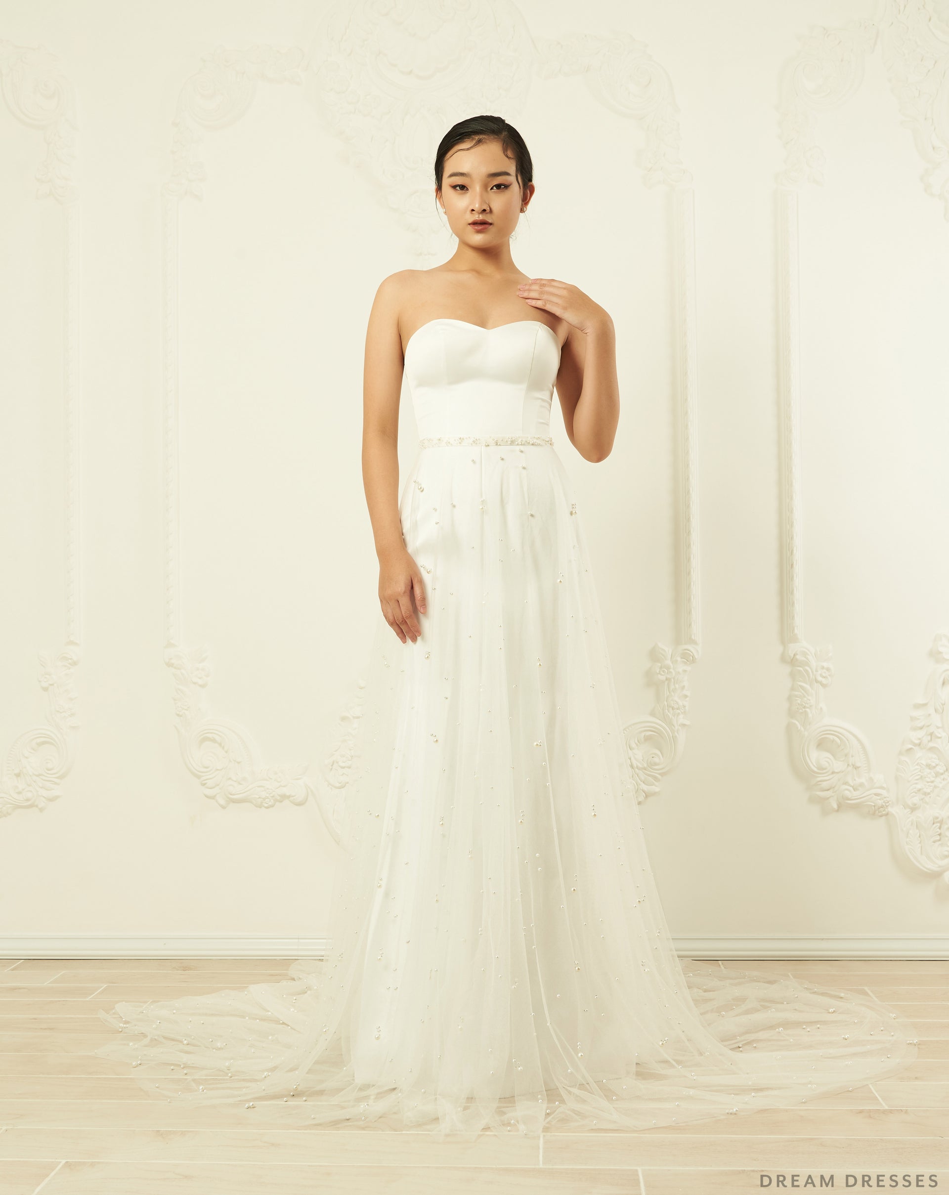 Detachable Bridal Overskirt with Pearls (#Belinda) - Dream Dresses by P.M.N.