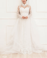 White Bridal Ao Dai | Modern Vietnamese Lace Bridal Dress (#PAIGE) - Dream Dresses by P.M.N.