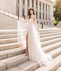 Lace Bridal Cape Sleeves (#CARINA) - Dream Dresses by P.M.N.