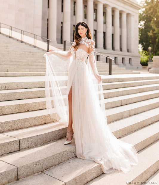 Lace Bridal Cape Sleeves (#CARINA) - Dream Dresses by P.M.N.