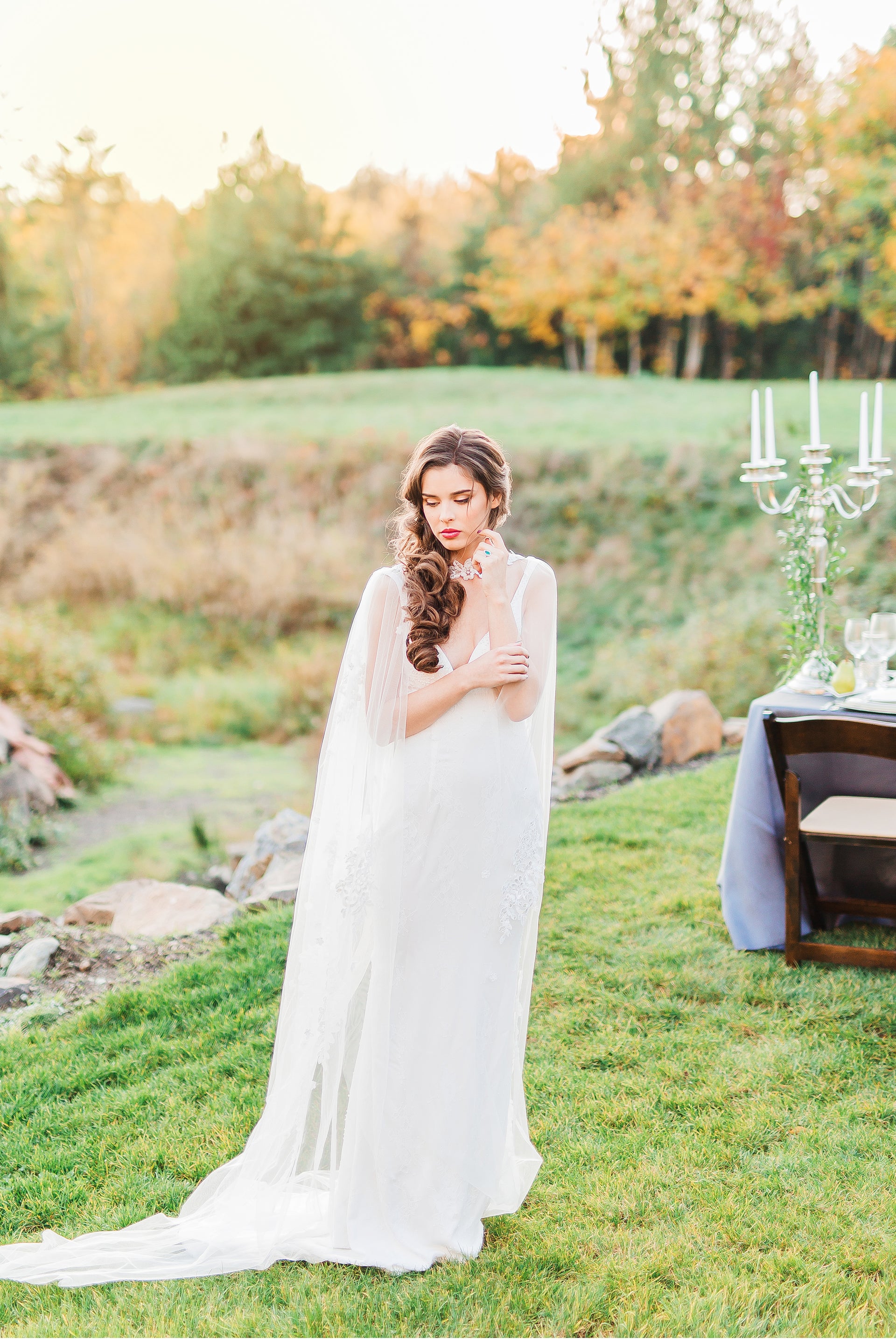 Chapel Bridal Cape Veil (#VEDA) - Dream Dresses by P.M.N.