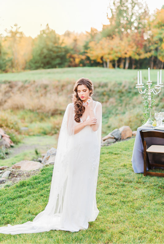Chapel Bridal Cape Veil (#VEDA) - Dream Dresses by P.M.N.