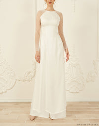 White Bridal Ao Dai | Long Sleeves Vietnamese Bridal Dress (#ROSETA) - Dream Dresses by P.M.N.