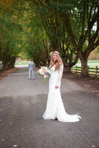 Long Sleeve Wedding Dress with Keyhole Back (# Stacie) - Dream Dresses by P.M.N
 - 3