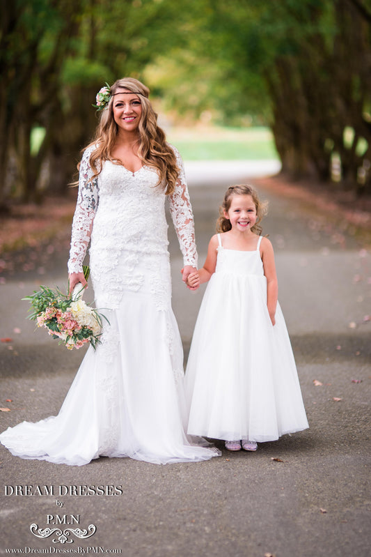 Long Sleeve Wedding Dress with Keyhole Back (# Stacie) - Dream Dresses by P.M.N
 - 1