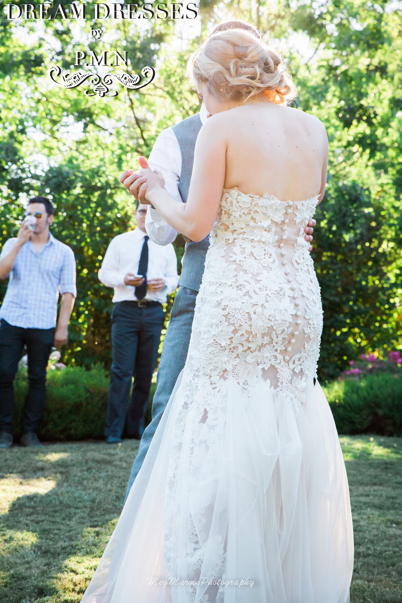 Blush Pink Ivory Sheer Wedding Dress (Style #PB154) - Dream Dresses by P.M.N
 - 2