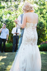 Blush Pink Ivory Sheer Wedding Dress (Style #PB154) - Dream Dresses by P.M.N
 - 2