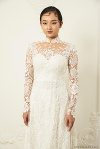 White Bridal Ao Dai | Traditional Vietnamese Lace Bridal Dress (#JAYLA) - Dream Dresses by P.M.N.
