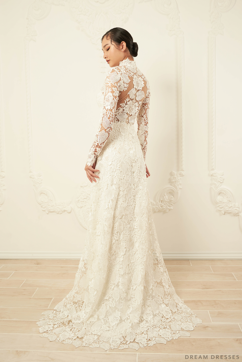 White Bridal Ao Dai | Traditional Vietnamese Lace Bridal Dress (#JAYLA) - Dream Dresses by P.M.N.