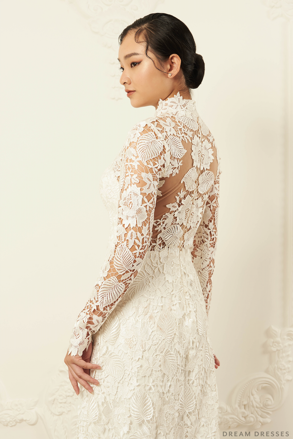 White Bridal Ao Dai | Traditional Vietnamese Lace Bridal Dress (#JAYLA) - Dream Dresses by P.M.N.