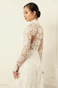 White Bridal Ao Dai | Traditional Vietnamese Lace Bridal Dress (#JAYLA) - Dream Dresses by P.M.N.