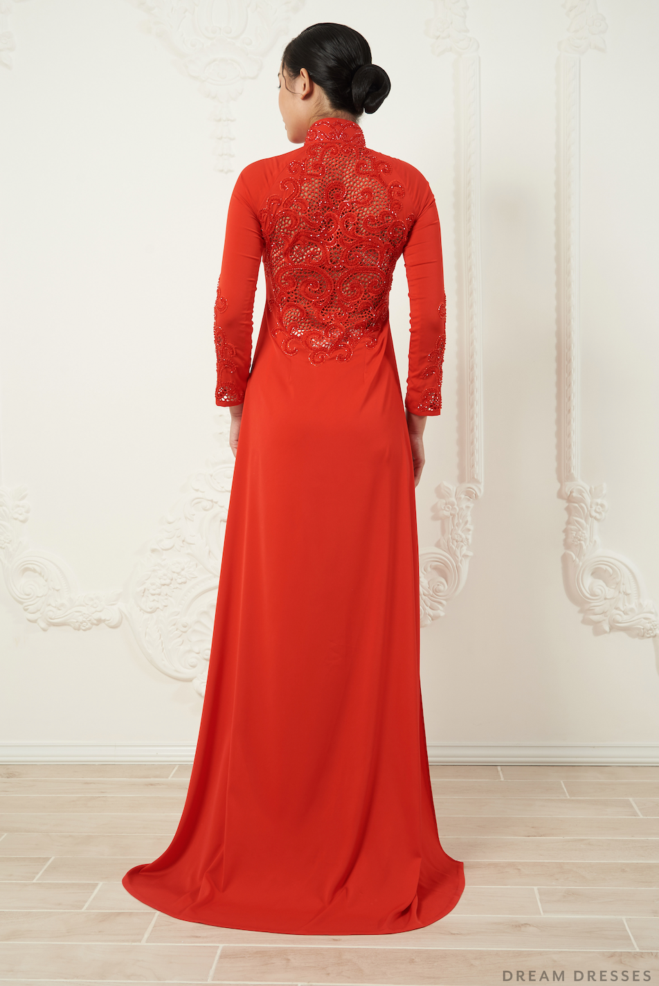 Red Bridal Ao Dai | Traditional Vietnamese Silk Bridal Dress (#LEANNA) - Dream Dresses by P.M.N.