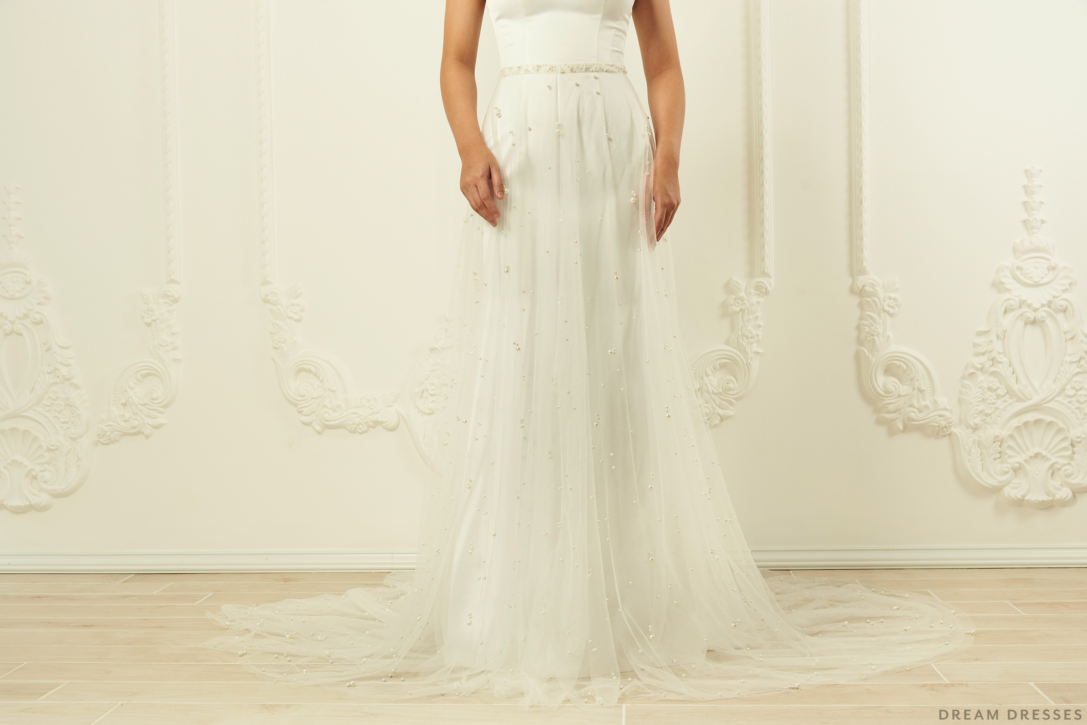 Detachable Bridal Overskirt with Pearls (#Belinda)