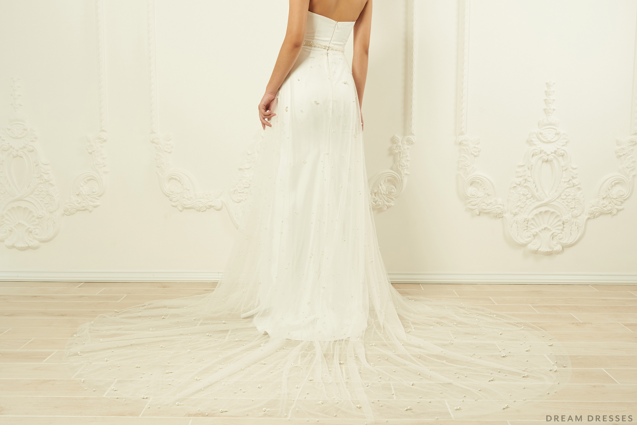 Detachable Bridal Overskirt with Pearls (#Belinda)