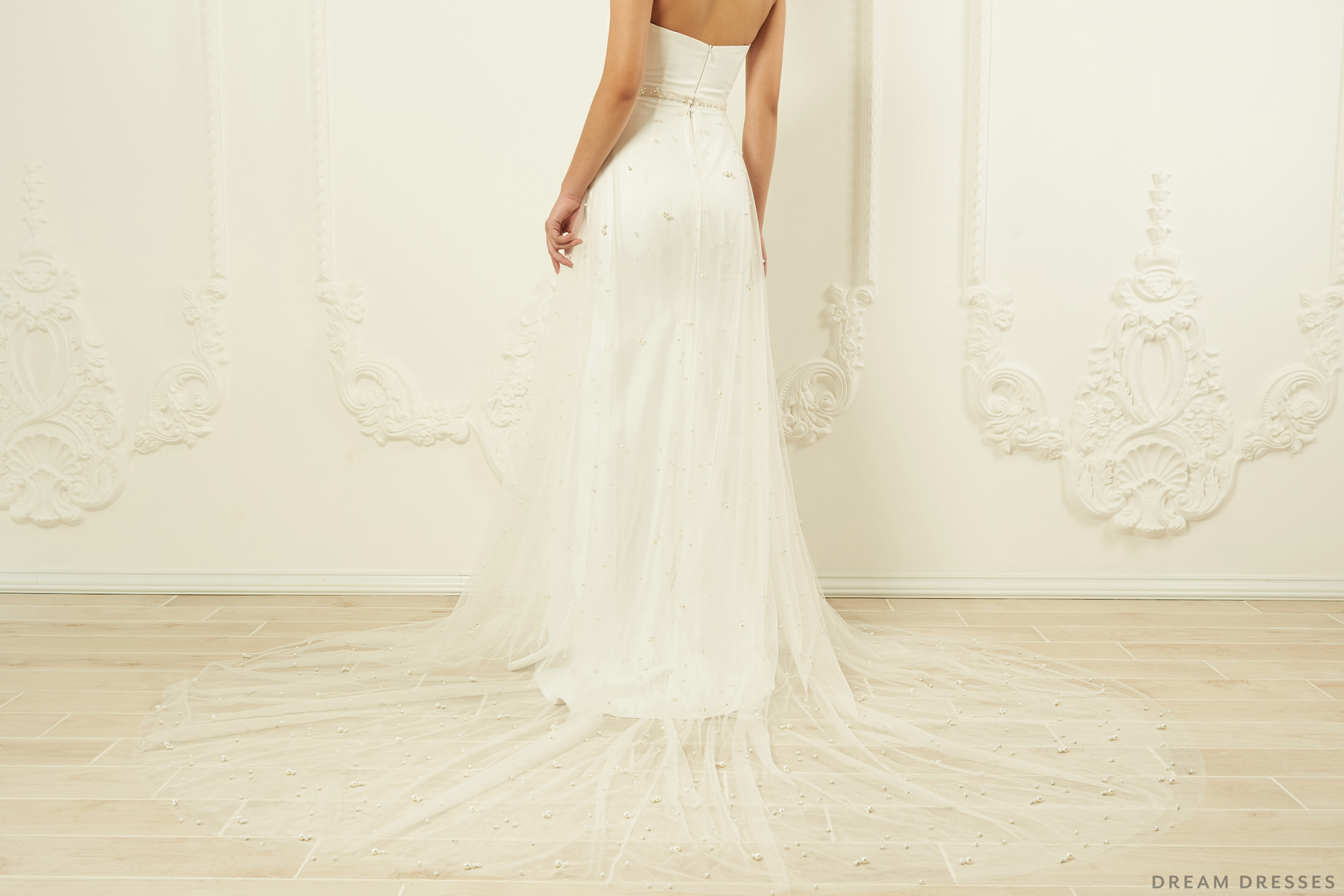 Detachable Bridal Overskirt with Pearls (#Belinda) - Dream Dresses by P.M.N.