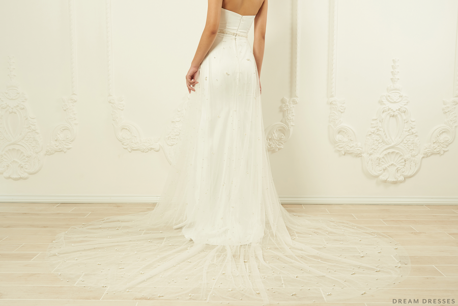Detachable Bridal Overskirt with Pearls (#Belinda) - Dream Dresses by P.M.N.