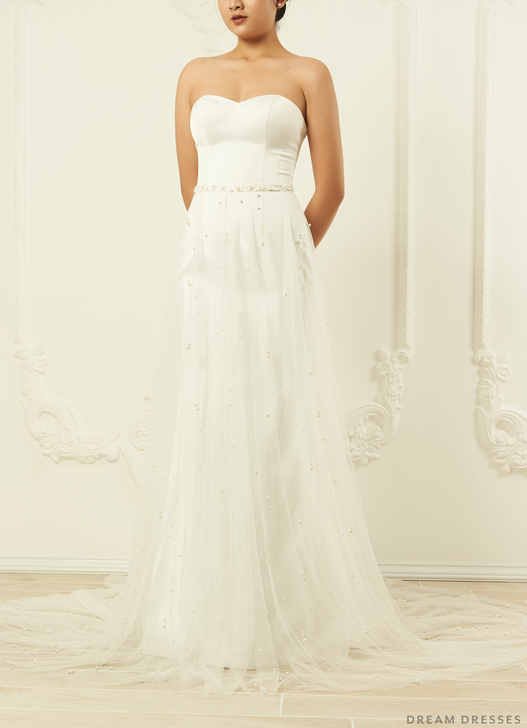 Detachable Bridal Overskirt with Pearls (#Belinda)