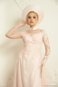 Blush Pink Bridal Ao Dai | Modern Vietnamese Bridal Dress (#EVIE) - Dream Dresses by P.M.N.
