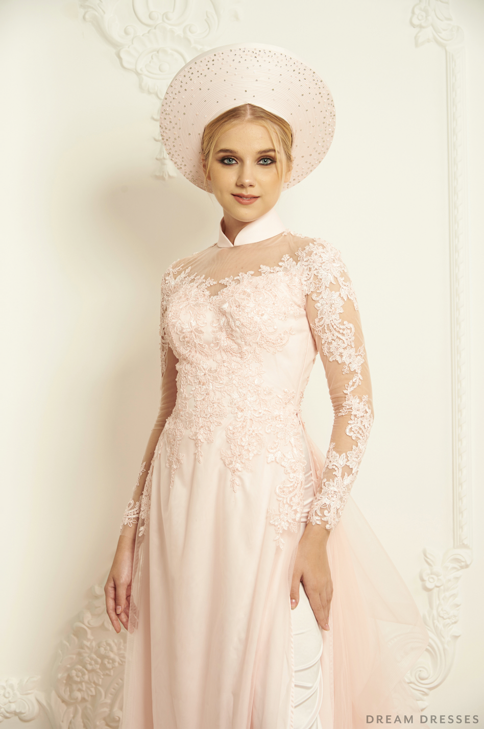 Blush Pink Bridal Ao Dai | Modern Vietnamese Bridal Dress (#EVIE) - Dream Dresses by P.M.N.
