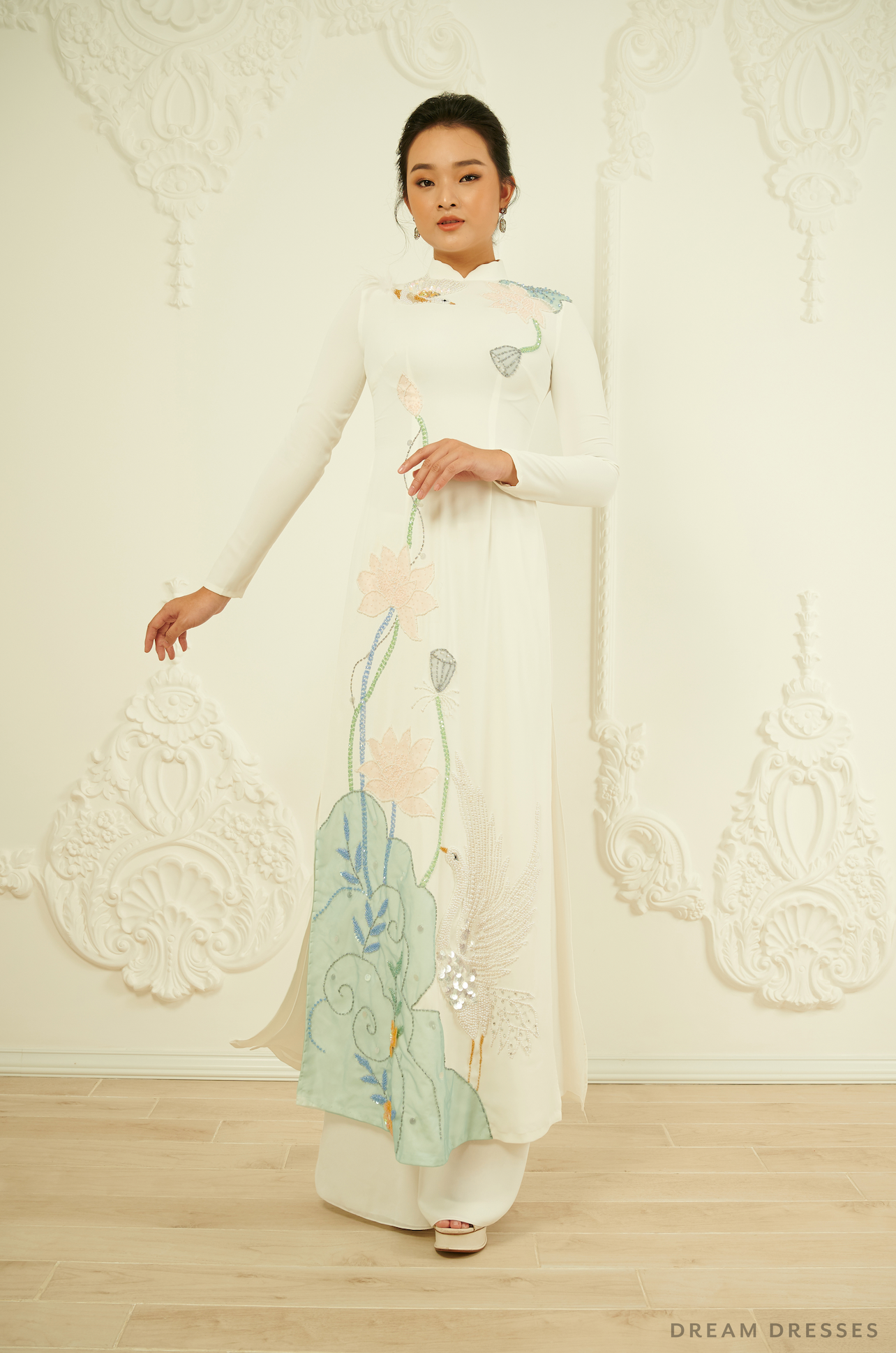 White Bridal Ao Dai | Traditional Vietnamese Bridal Dress (#VIOLA)