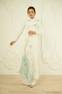 White Bridal Ao Dai | Traditional Vietnamese Bridal Dress (#VIOLA) - Dream Dresses by P.M.N.