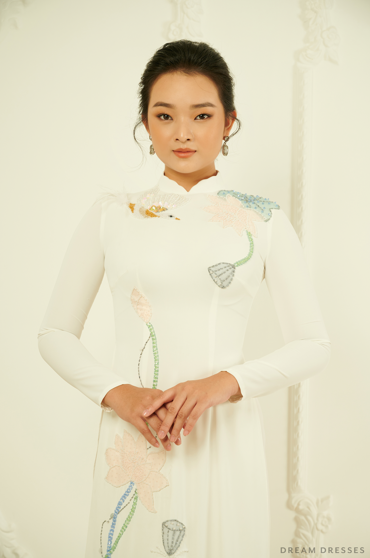 White Bridal Ao Dai | Traditional Vietnamese Bridal Dress (#VIOLA)