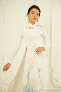 White Bridal Ao Dai | Traditional Vietnamese Bridal Dress (#VIOLA) - Dream Dresses by P.M.N.