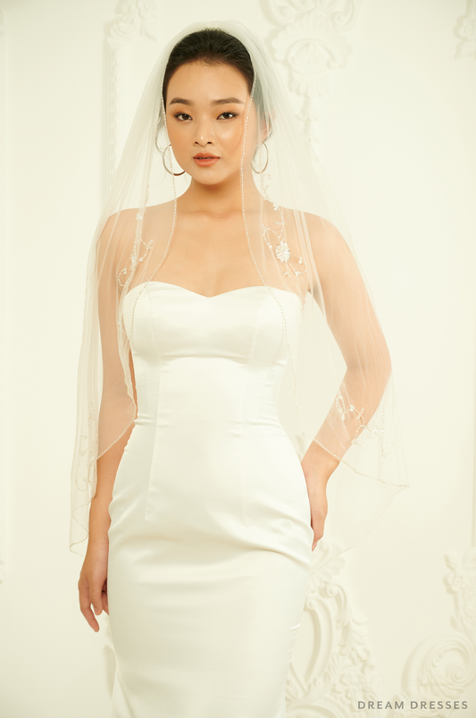 Embellished Fingertip Veil (#Noemi) - Dream Dresses by P.M.N.